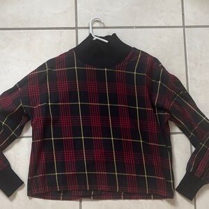 Zara Red and Black Plaid Turtleneck Sweater